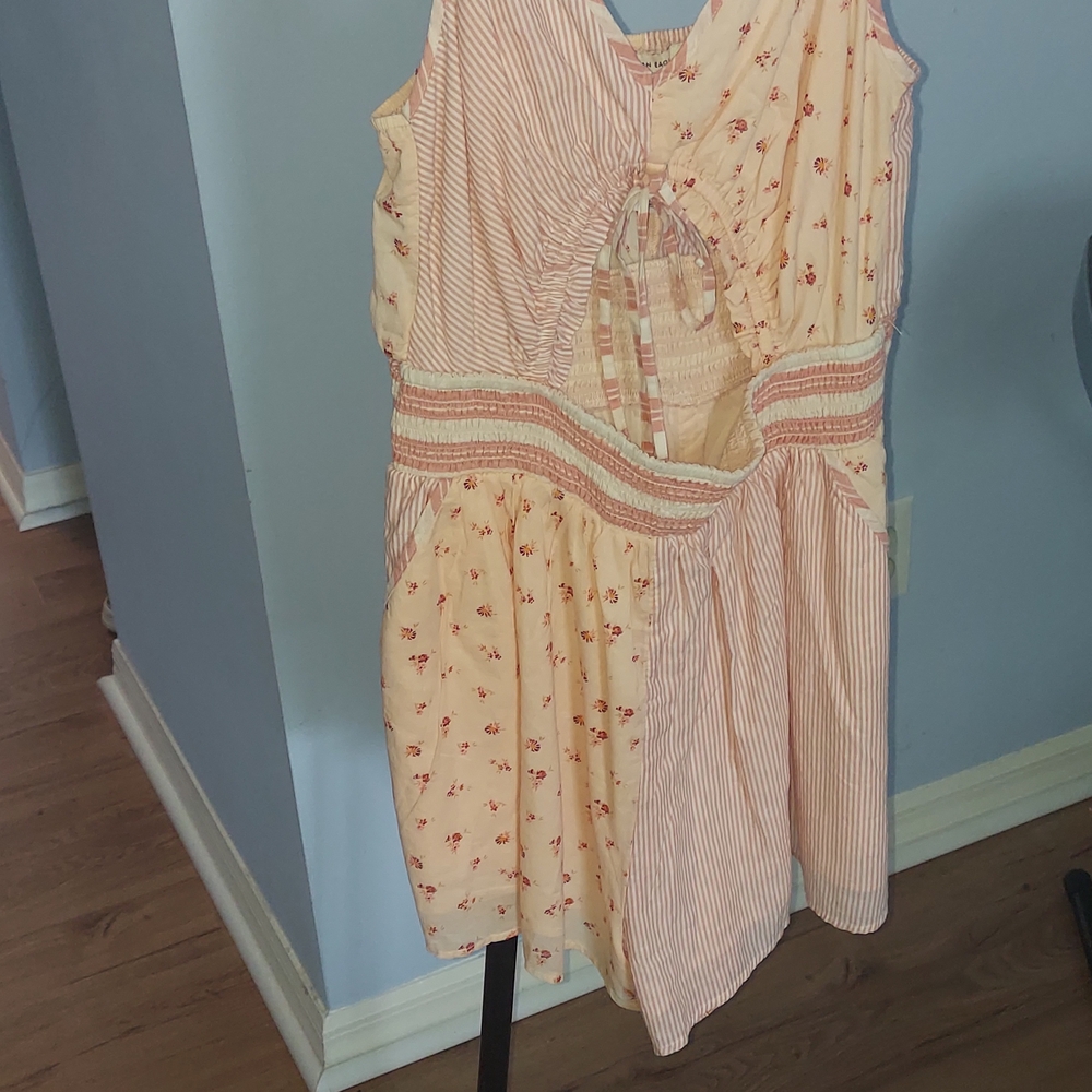 American Eagle Outfitters Orange and Cream Jumpsuit with V-Neckline